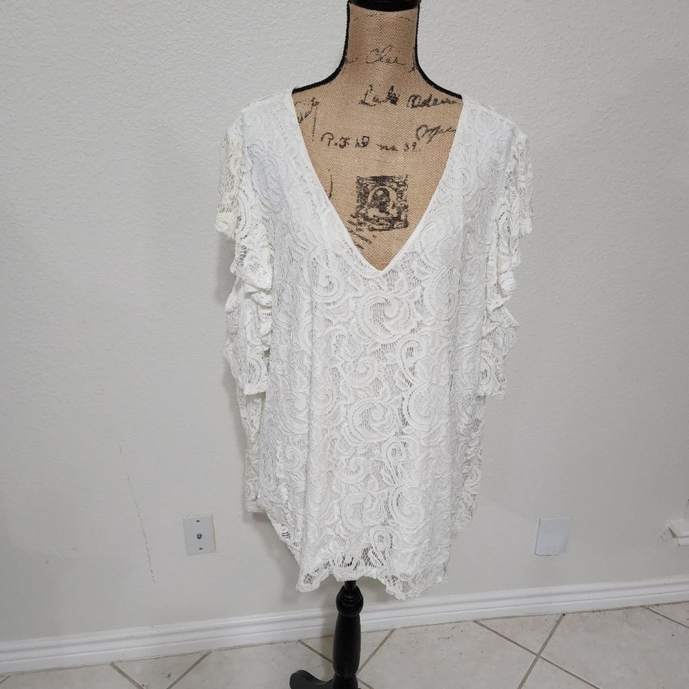 ASHLEY Stuart lace long sleeve cold shoulder‎ shirt plus size 30/32